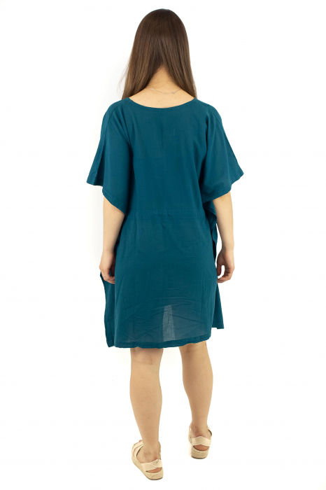 Rochie Kaftan scurta intr-o culoare - Albastru Prafuit [26]