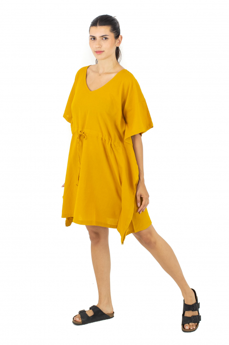 Rochie Kaftan scurta intr-o culoare - Albastru Prafuit [8]