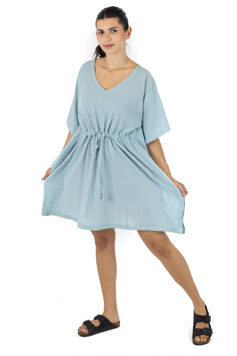 Rochie Kaftan scurta intr-o culoare - Albastru Prafuit [20]