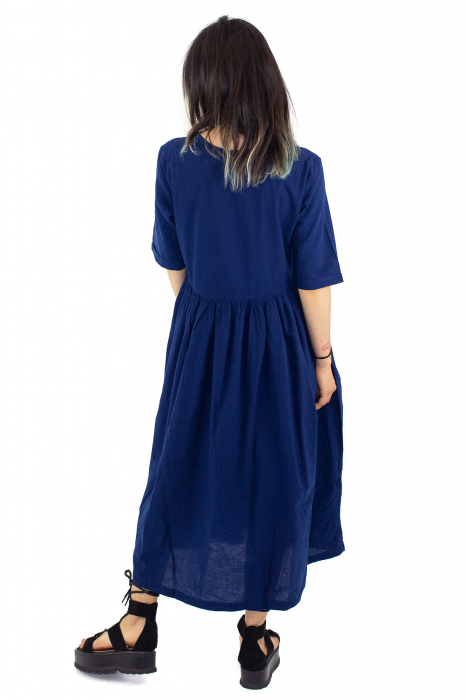 Rochie lunga cu maneca scurta cu pliuri - Mustar [4]