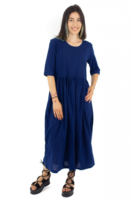 Rochie lunga cu maneca scurta cu pliuri - Mustar [2]