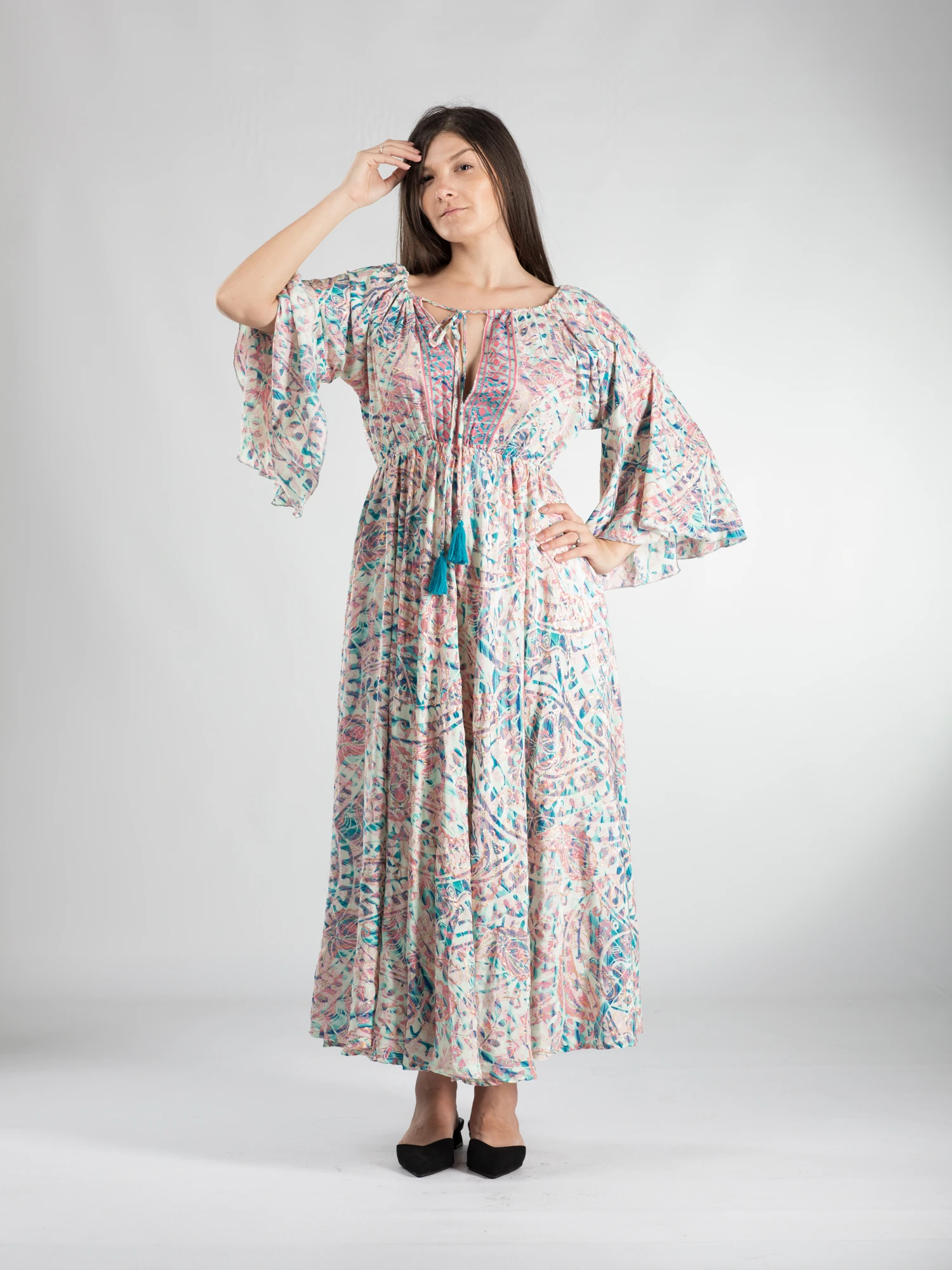 Rochie lungă din material fluid cu mâneci 3/4 - Model 2 [4]