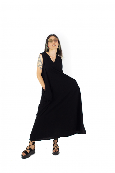 Rochie lunga fara maneci cu buzunare laterale - Alb [2]