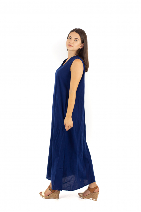 Rochie lunga fara maneci cu buzunare laterale - Alb [3]