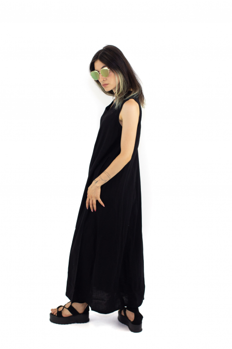 Rochie lunga fara maneci cu buzunare laterale - Alb [3]