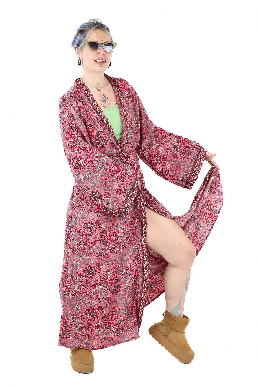 Rochie lunga tip Kimono din maerial fluid cu croi drept - Model 1 [2]