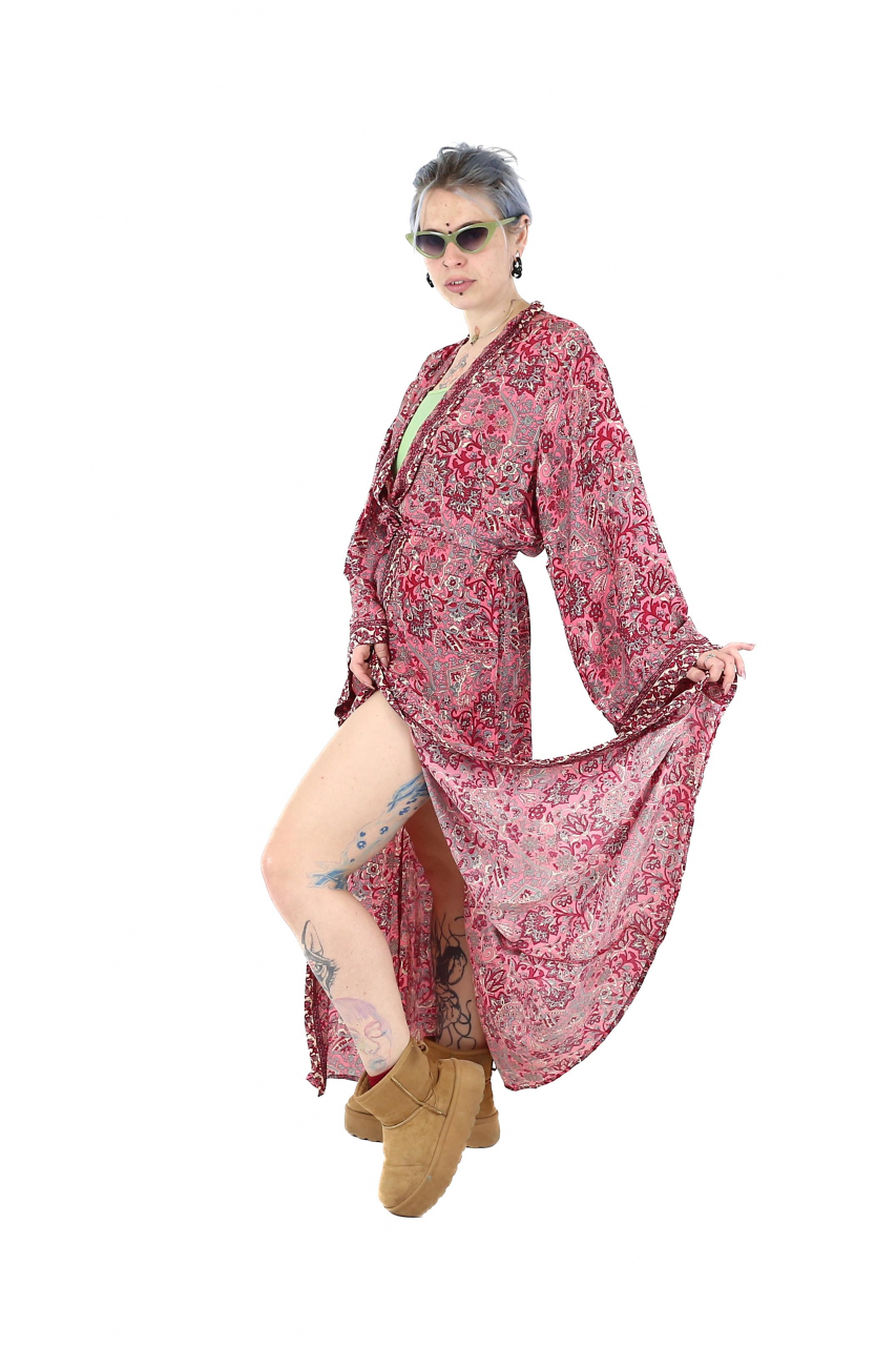 Rochie lunga tip Kimono din maerial fluid cu croi drept - Model 1 [4]