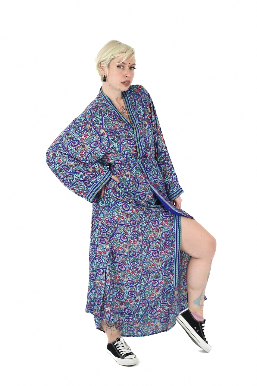 Rochie lunga tip Kimono din maerial fluid cu croi drept - Model 2 [2]