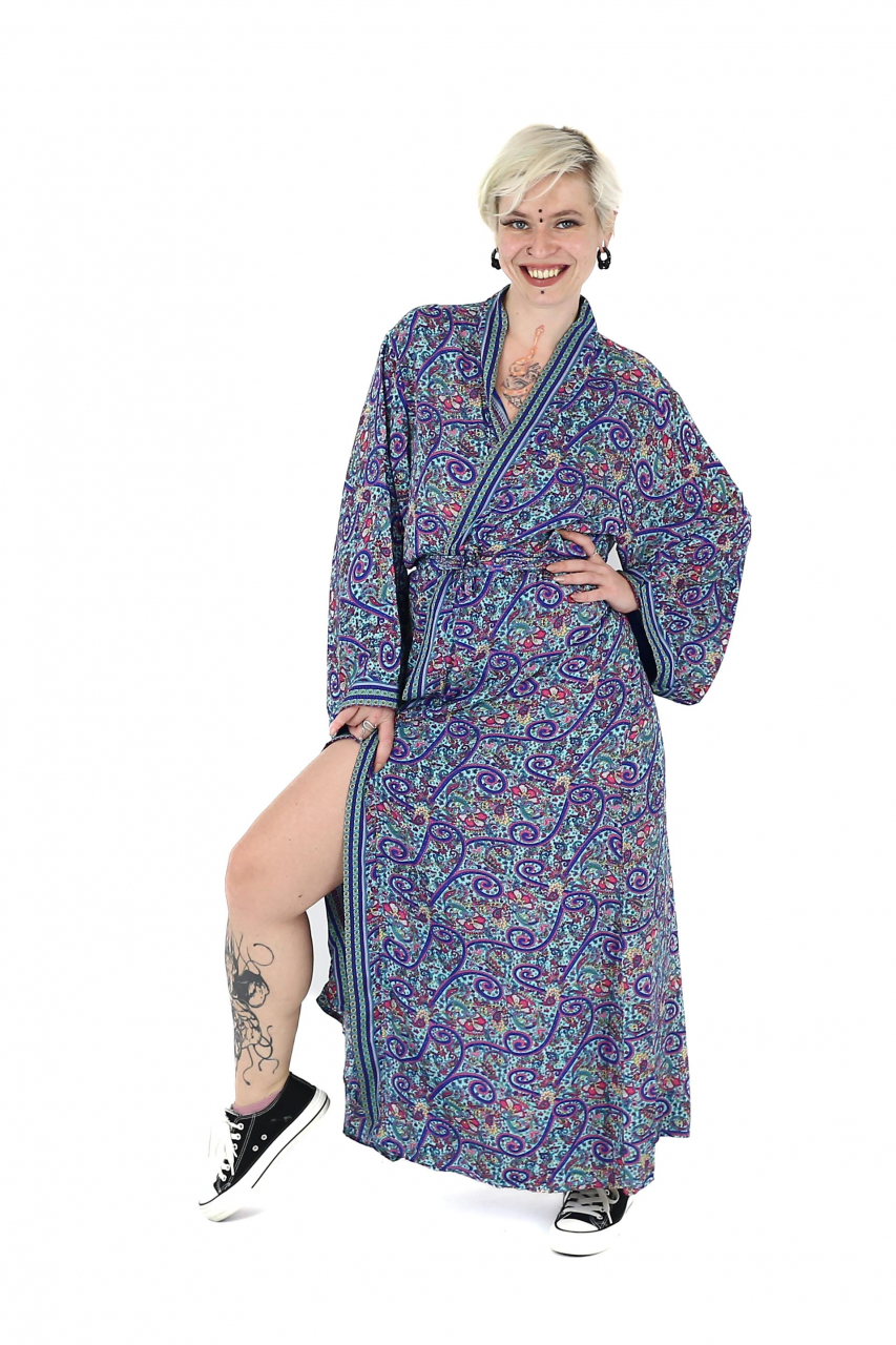 Rochie lunga tip Kimono din maerial fluid cu croi drept - Model 2 [3]