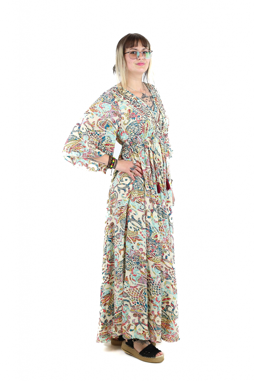 Rochie maxi boho cu imprimeu si maneci trei sfert - Model 1 [2]