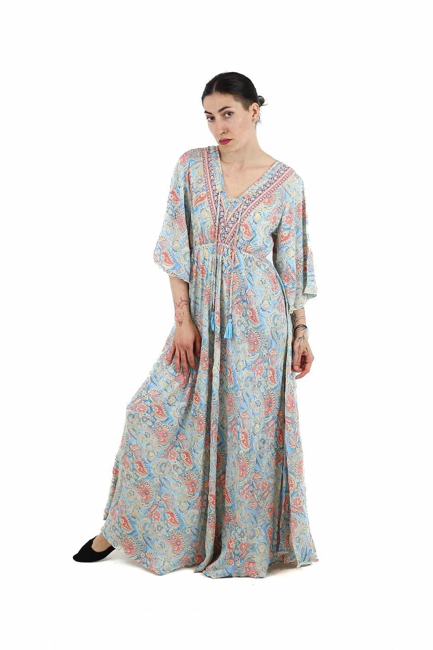Rochie maxi boho cu imprimeu si maneci trei sfert - Model 1 [2]