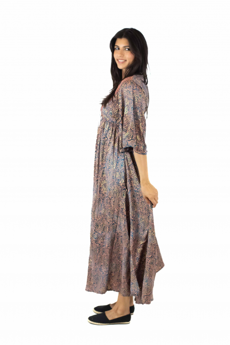 Rochie maxi boho cu imprimeu si maneci trei sfert - Model 1 [2]