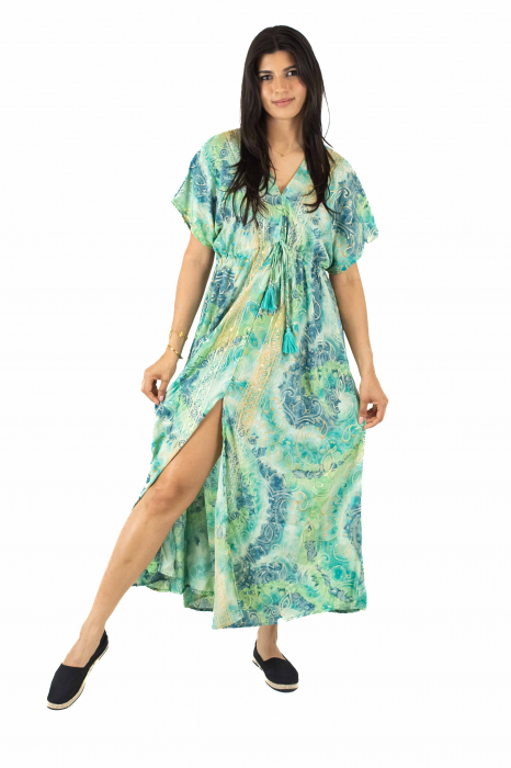 Rochie maxi boho cu maneca scurta si crapatura in fata - Model 1 [2]