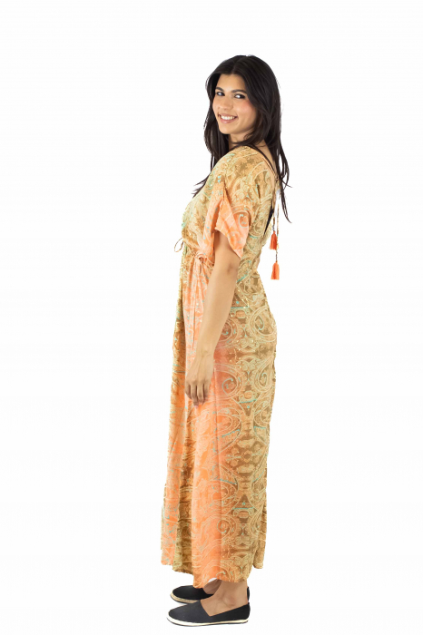 Rochie maxi boho cu maneca scurta si crapatura in fata - Model 1 [3]