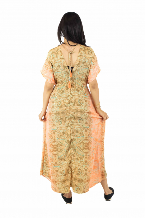 Rochie maxi boho cu maneca scurta si crapatura in fata - Model 1 [4]