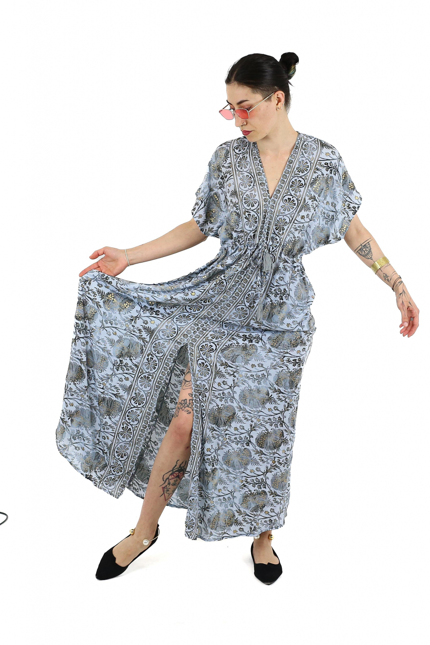 Rochie maxi boho cu maneca scurta si crapatura in fata - Model 1 [4]