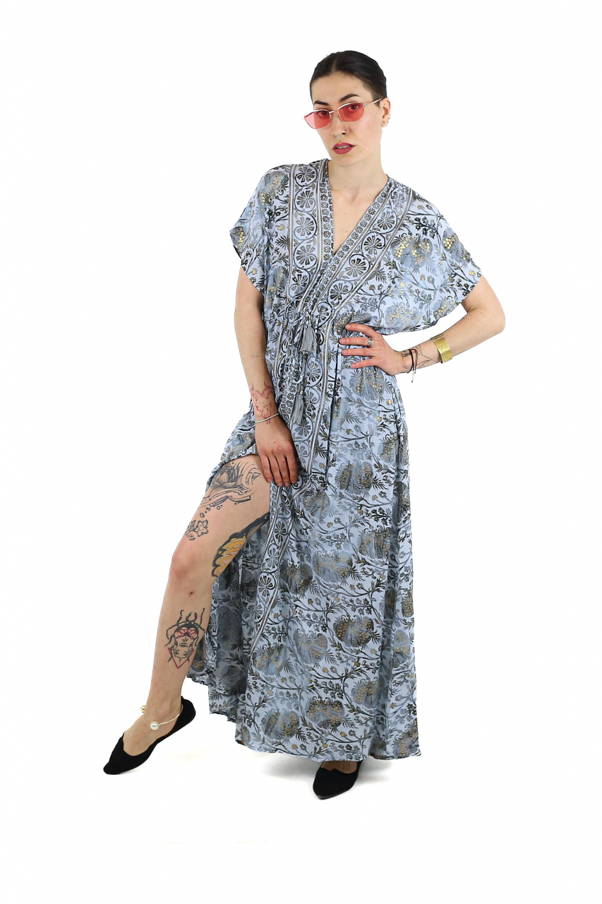 Rochie maxi boho cu maneca scurta si crapatura in fata - Model 1 [2]