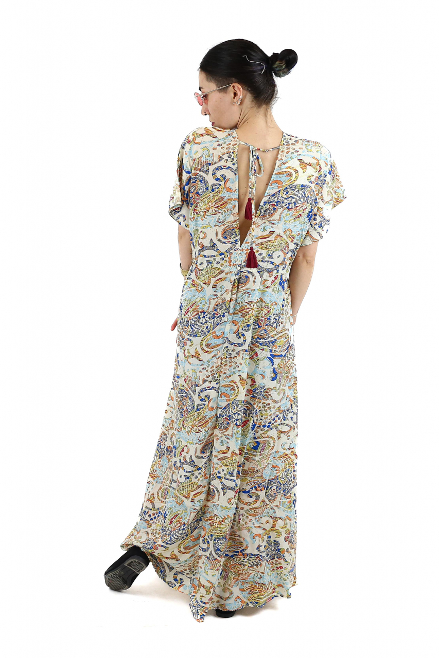 Rochie maxi boho cu maneca scurta si crapatura in fata - Model 1 [3]