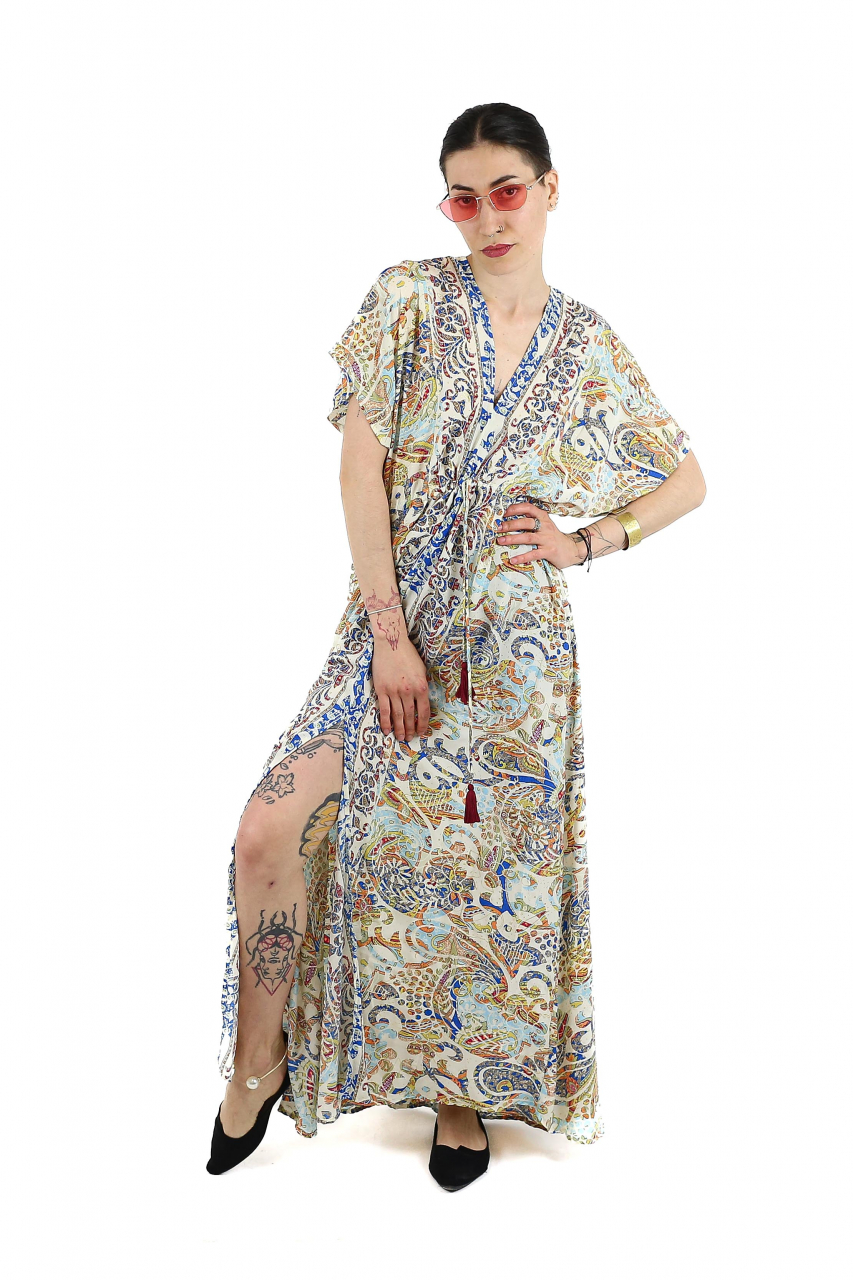 Rochie maxi boho cu maneca scurta si crapatura in fata - Model 1 [2]