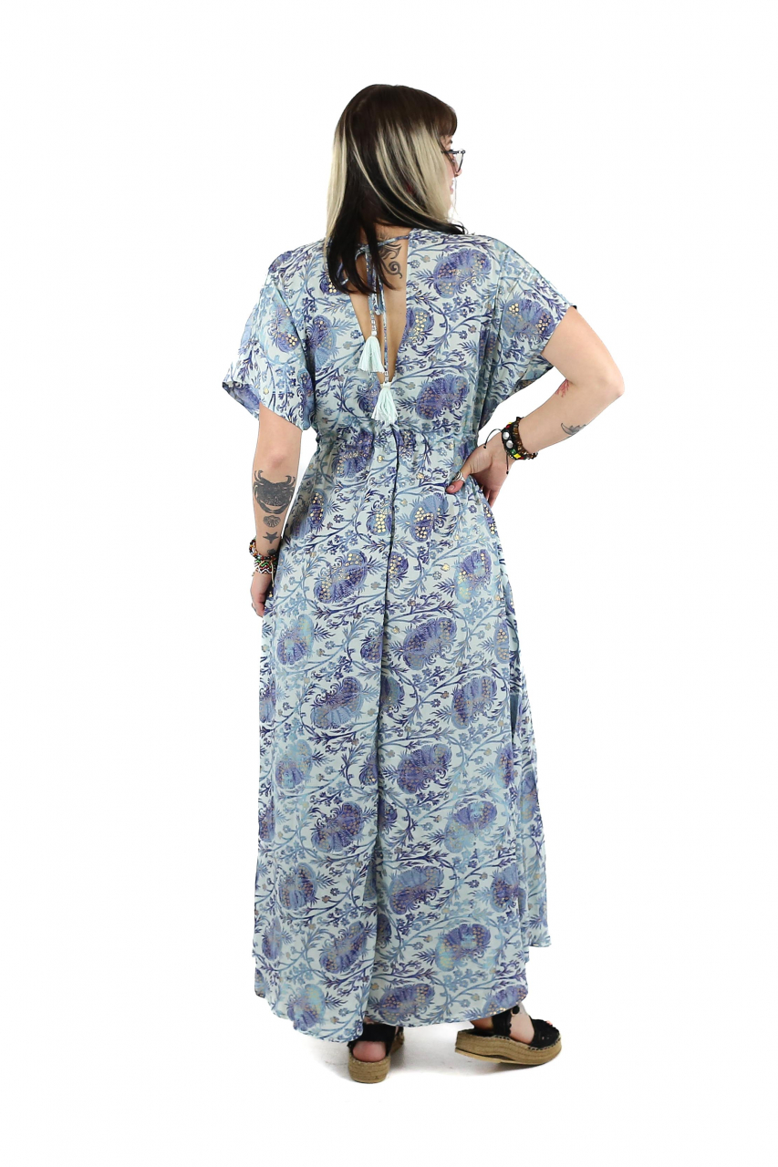 Rochie maxi boho cu maneca scurta si crapatura in fata - Model 1 [3]