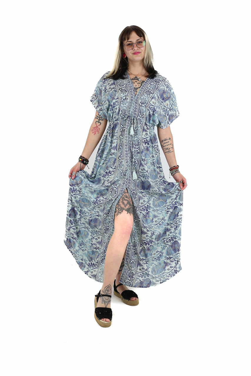 Rochie maxi boho cu maneca scurta si crapatura in fata - Model 1 [4]