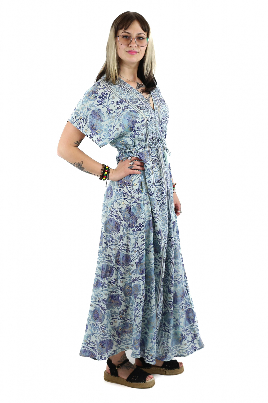 Rochie maxi boho cu maneca scurta si crapatura in fata - Model 1 [2]