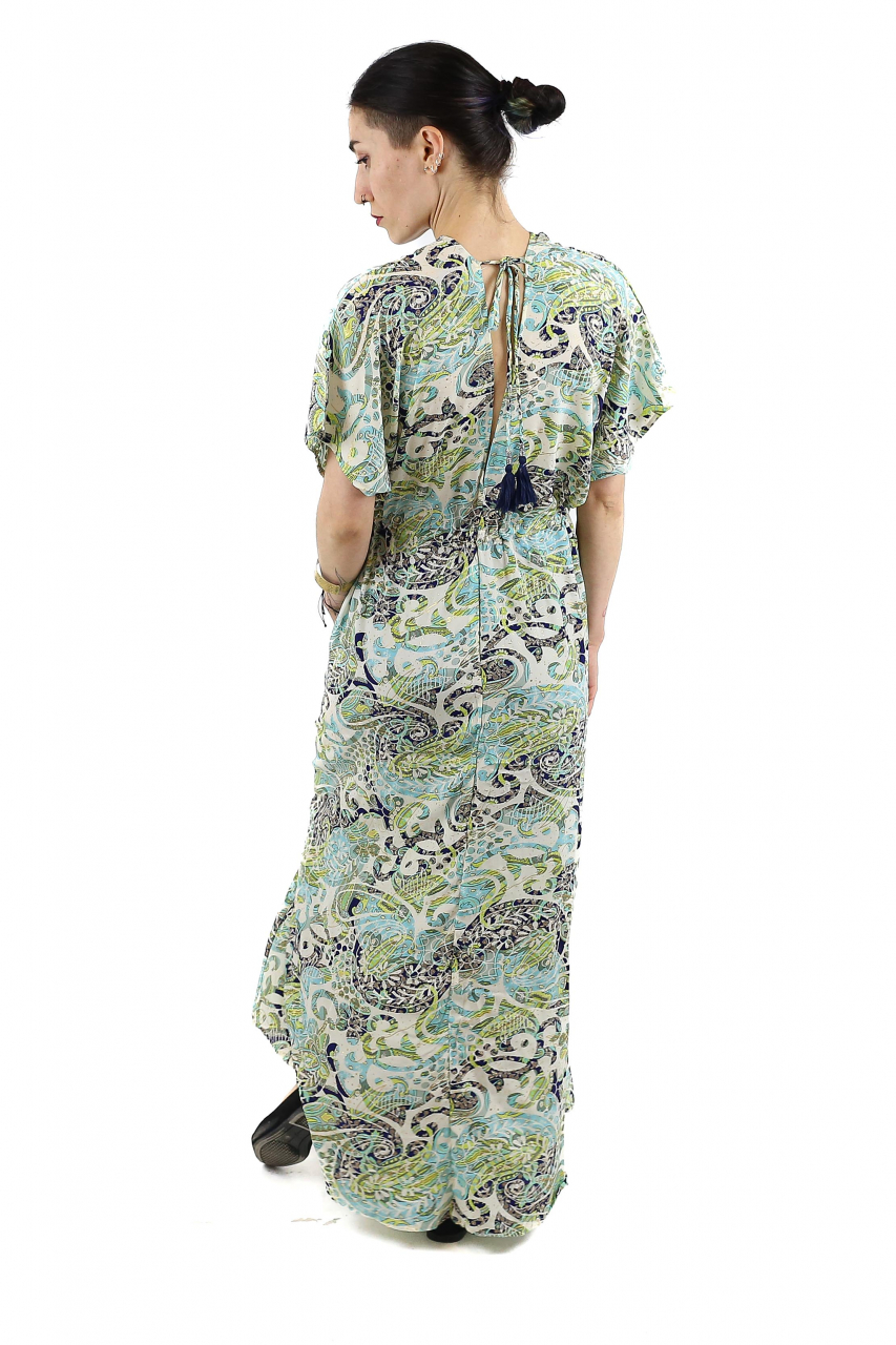 Rochie maxi boho cu maneca scurta si crapatura in fata - Model 1 [3]