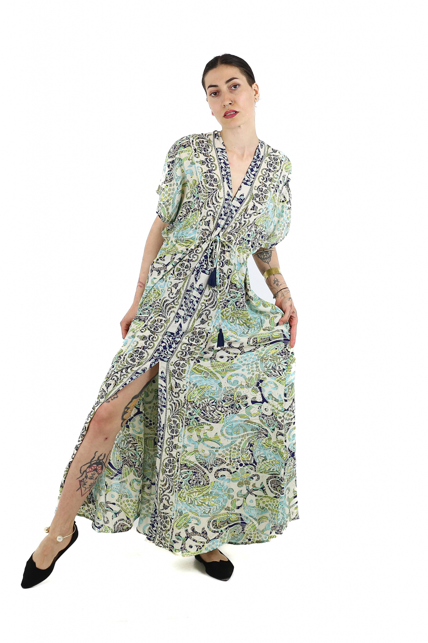Rochie maxi boho cu maneca scurta si crapatura in fata - Model 1 [4]