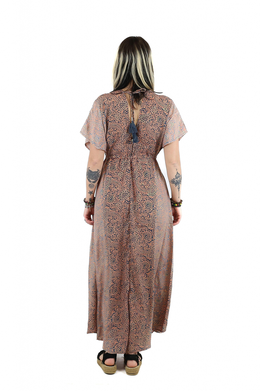 Rochie maxi boho cu maneca scurta si crapatura in fata - Model 1 [3]