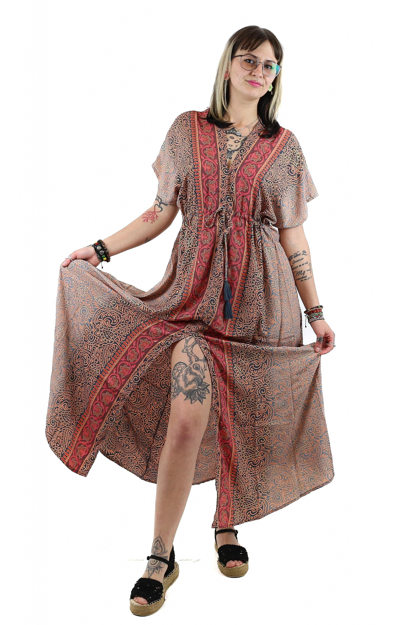 Rochie maxi boho cu maneca scurta si crapatura in fata - Model 1 [4]