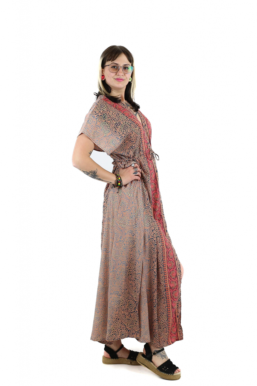Rochie maxi boho cu maneca scurta si crapatura in fata - Model 1 [2]