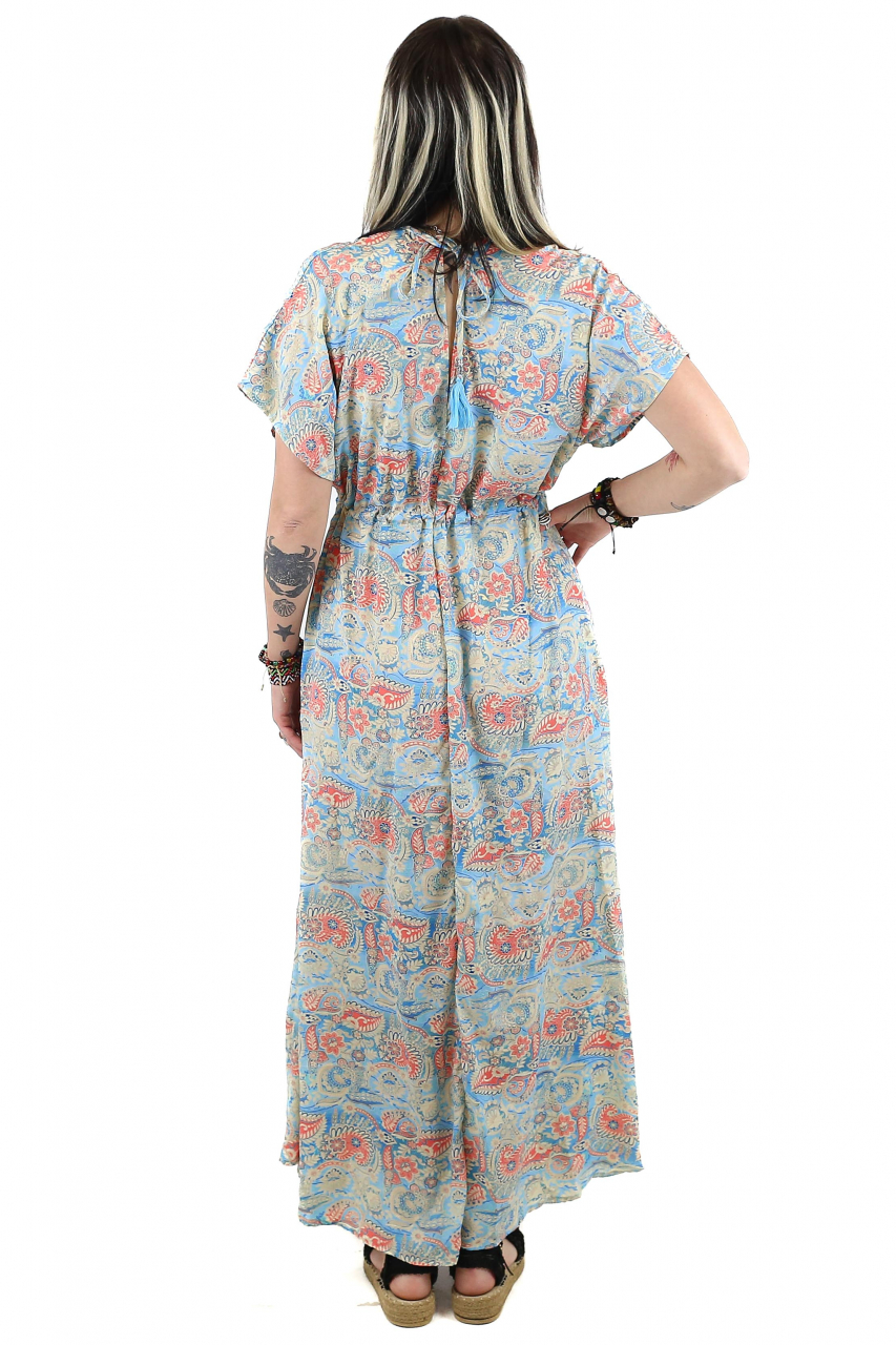 Rochie maxi boho cu maneca scurta si crapatura in fata - Model 1 [3]