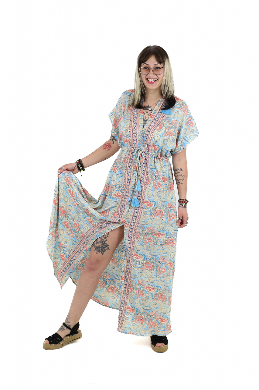 Rochie maxi boho cu maneca scurta si crapatura in fata - Model 1 [4]