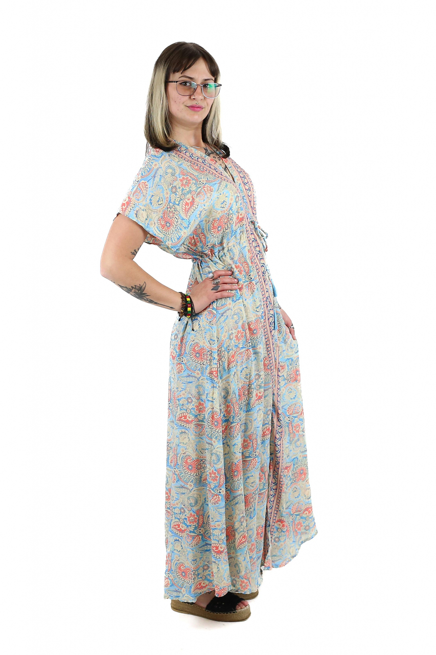 Rochie maxi boho cu maneca scurta si crapatura in fata - Model 1 [2]