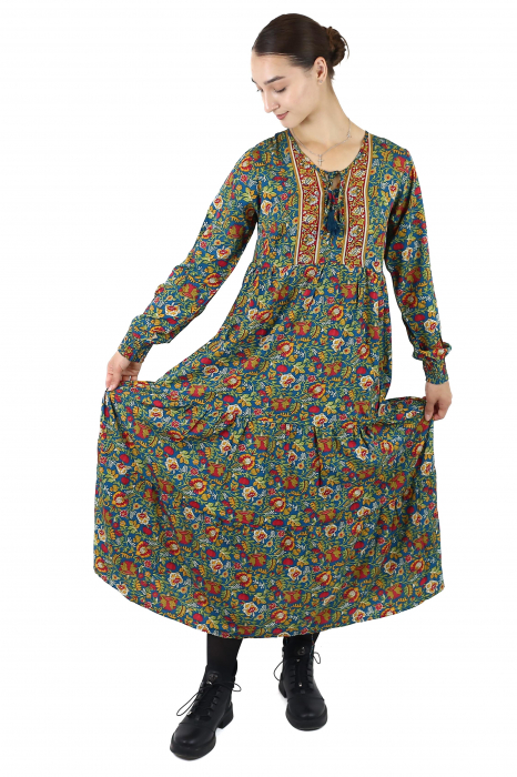 Rochie maxi cu mânecă lungă și cu croi lejer - Teal [4]