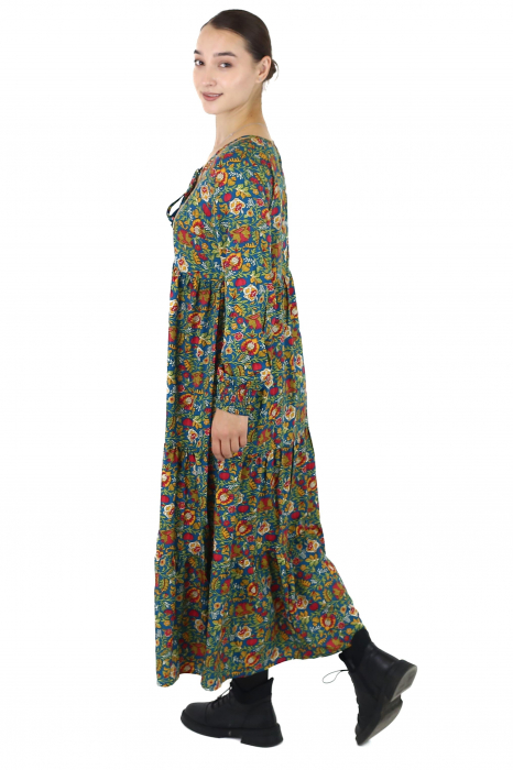 Rochie maxi cu mânecă lungă și cu croi lejer - Teal [3]