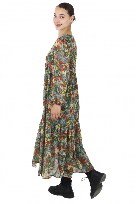 Rochie Boho cu mânecă lungă și imprimeu floral - Khaki [2]