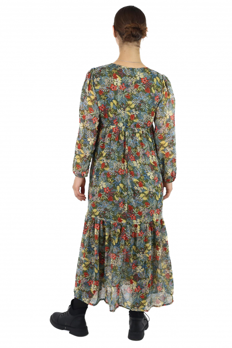 Rochie Boho cu mânecă lungă și imprimeu floral - Khaki [3]
