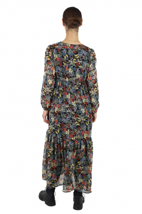 Rochie maxi cu mânecă lungă și imprimeu floral - Negru [3]
