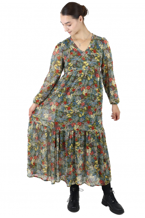 Rochie Boho cu mânecă lungă și imprimeu floral - Khaki [5]
