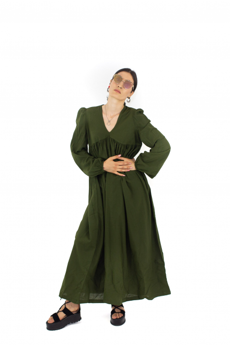 Rochie maxi cu maneca trei sfert - Khaki [3]