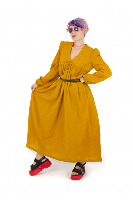 Rochie maxi cu maneca trei sfert - Khaki [6]