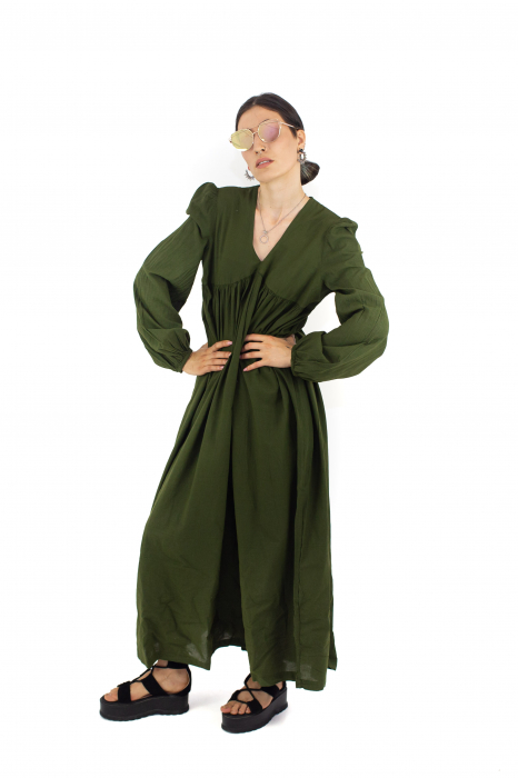 Rochie maxi cu maneca trei sfert - Khaki [2]