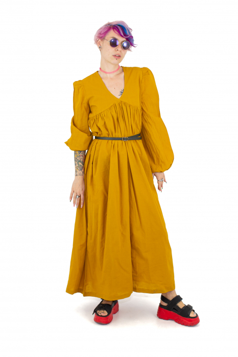 Rochie maxi cu maneca trei sfert - Khaki [3]