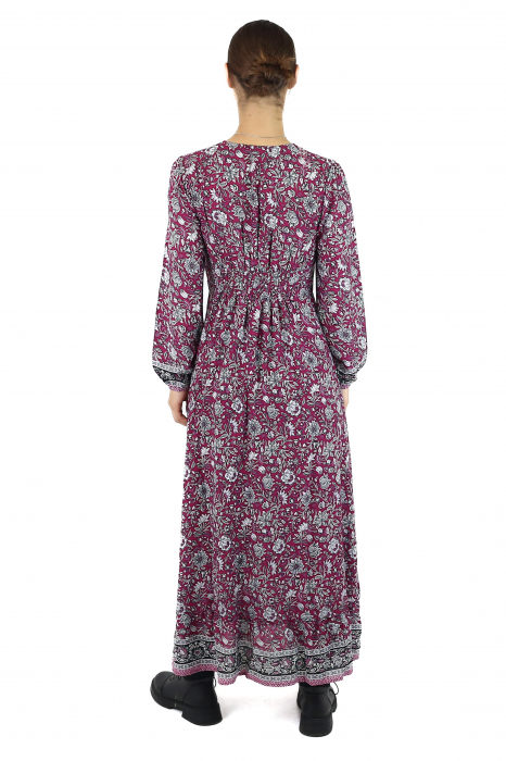Rochie maxi cu pliuri și mânecă lungă - Wine [3]