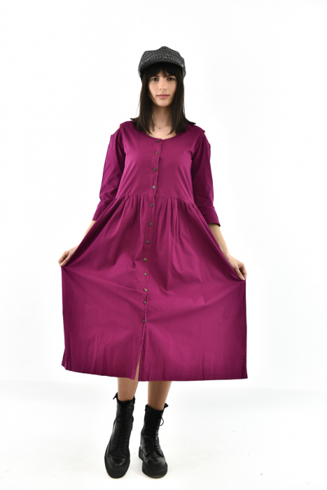 Rochie medie din bumbac cu cordon - Maro [2]