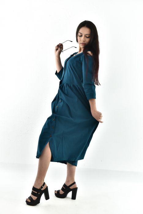 Rochie medie din bumbac cu cordon - Maro [2]