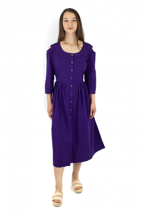 Rochie medie din bumbac cu cordon - Maro [11]