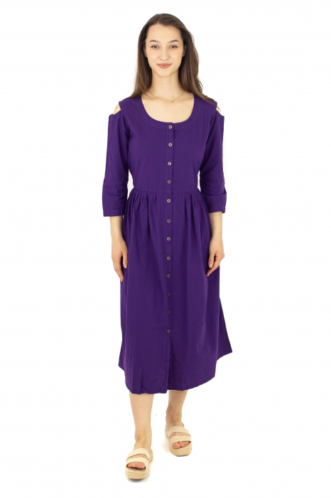 Rochie medie din bumbac cu cordon - Maro [12]