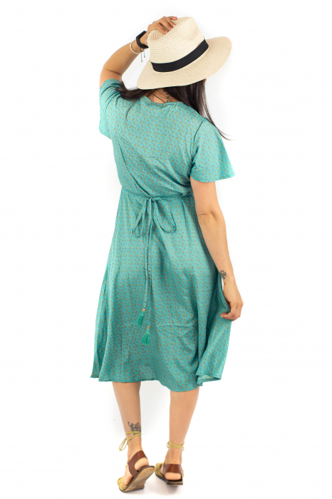 Rochie medie petrecuta cu print floral - Aquamarin [3]